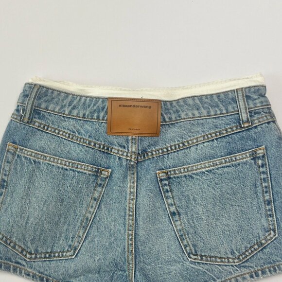 Alexander Wang Pointelle Waistband High Waist Denim Mini Shorts Size 28 - Picture 9 of 10